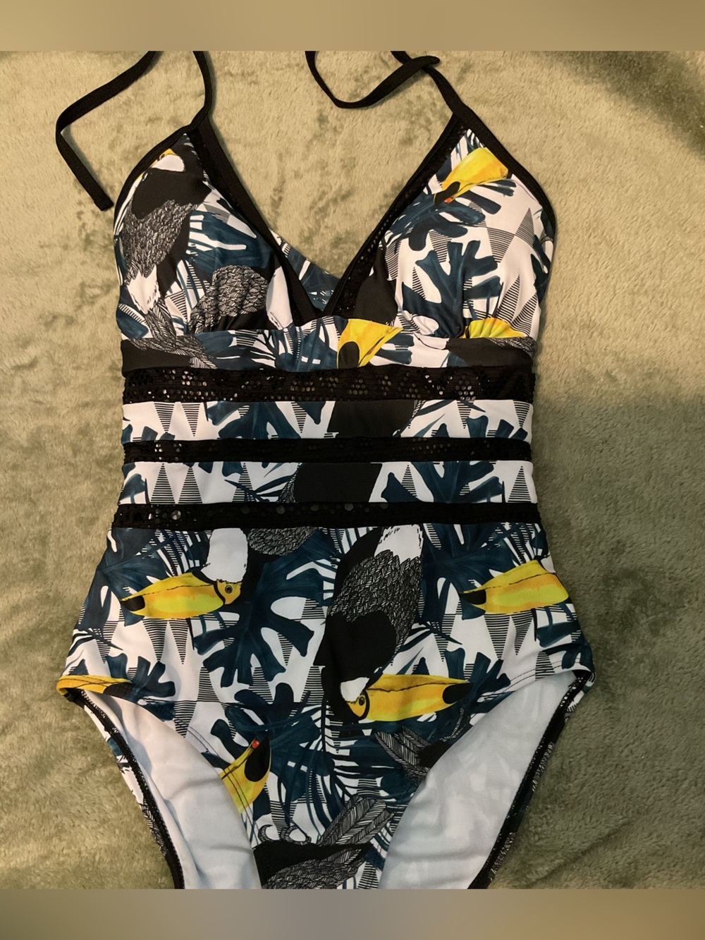 Tropical Print Halter One Piece Swimsuit